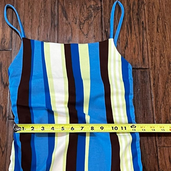 Fabletics Live-In Spaghetti Strap Dress Size Medium Wavy Stripe Blue Midi Fitted - Picture 8 of 15
